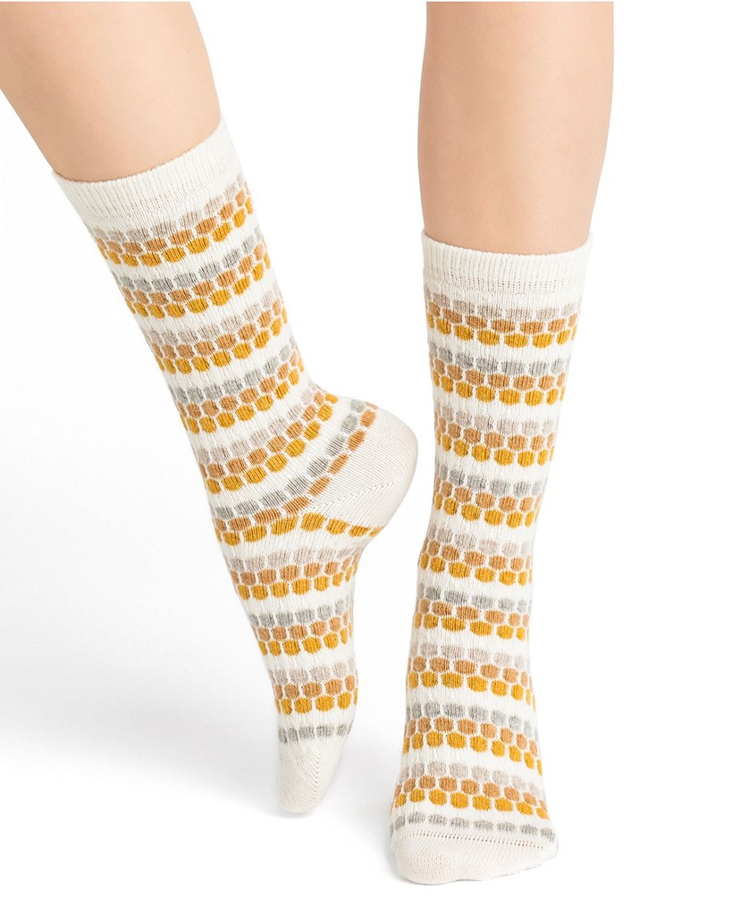 Chaussettes dame mélange cachemire BLEU FORET "Nid d'Abeilles" 6379 - Camel DJ4