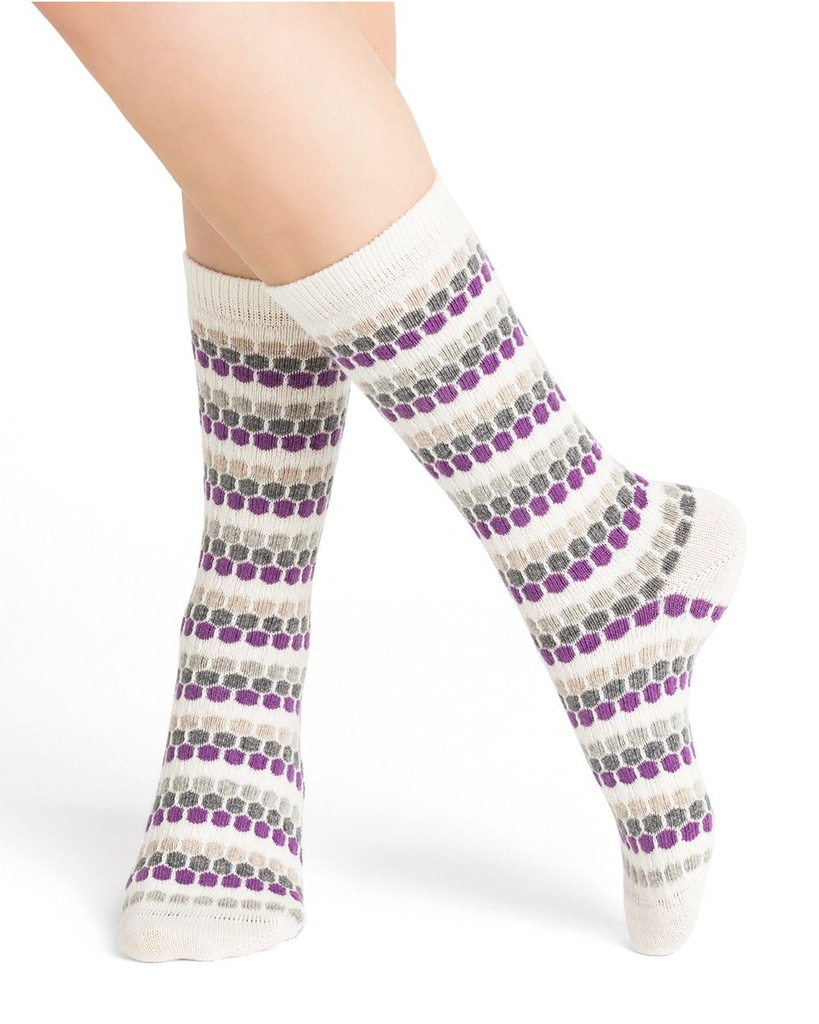 Chaussettes dame mélange cachemire BLEU FORET "Nid d'Abeilles" 6379 - Violet DE3
