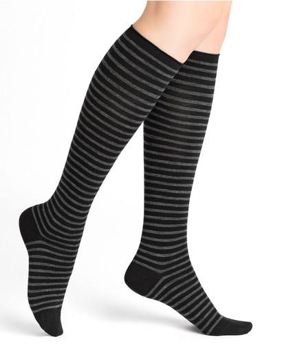 Mi-bas dame BLEU FORET "Laine Fine Rayures" 6373 - Noir AR5