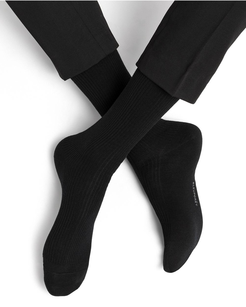 Chaussettes homme à côtes non comprimantes BLEU FORET "Laine Mérinos" 2264 - Noir AR5