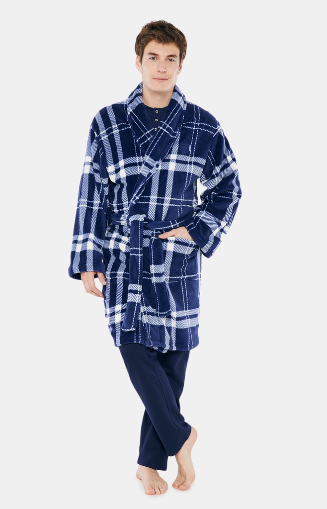 Peignoir homme polaire ARTHUR "Big Carreaux" ICE - Marine MAXH22