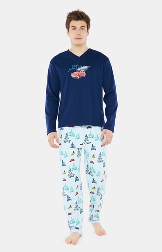 Pyjama long homme coton bio ARTHUR "2CV" ZAC - Glace 2CVH22