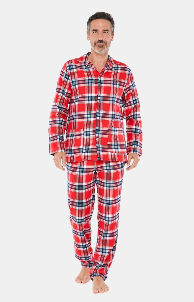 Pyjama long homme boutonné 100% coton pilou Oeko-Tex ARTHUR "Logan" PLC - Rouge LOGAH22