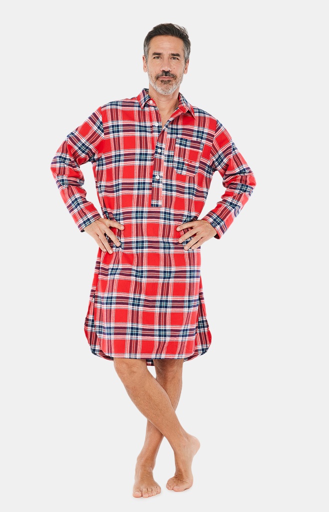 Chemise patte de boutonnage 100% coton pilou Eoko-Tex ARTHUR "Grand Père" CGP - Rouge LOGAH22