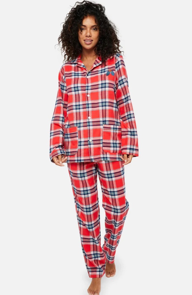 Pyjama long femme boutonné 100%coton pilou ARTHUR "Logan" PPF - Rouge LOGAH22