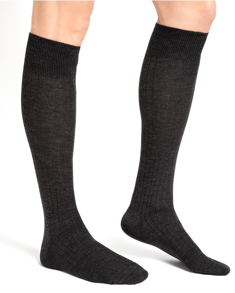 Chaussettes hautes homme à côtes non comprimantes BLEU FORET "Laine Mérinos" 2340 - Noir AR5