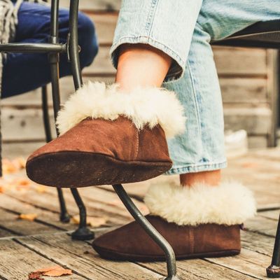 Pantoufles laine d'alpaga et de corriedale FLEMAR "L'Insouciance" - Cuir