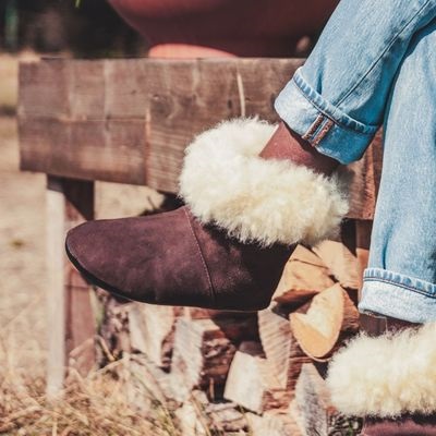 Pantoufles hautes laine d'alpaga et de corriedale FLEMAR "L'a Bohème" - Cuir