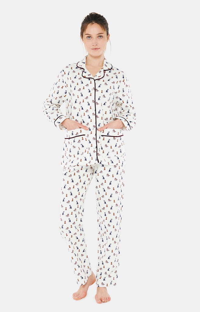 Pyjama long femme boutonné ARTHUR "Toutou" PPF - Ivoire TOUTH22