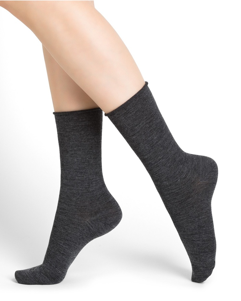 Chaussettes dame laine de mérinos  BLEU FORET "Velouté Laine" 6700 - Anthracite T8H