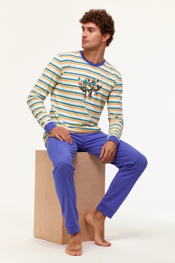 Pyjama homme WOODY "Toucans" 231-1-PLC-S - Rayé et bleu 908