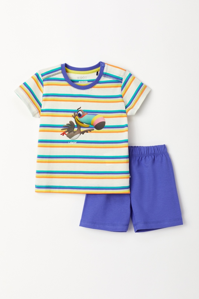 Pyjama bébé WOODY "Toucan" 231-3-PUS-S - Rayé et bleu 908