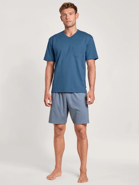 Pyjama short homme 100% coton CALIDA "Relax Streamline" 43286 - Indian Blue 425
