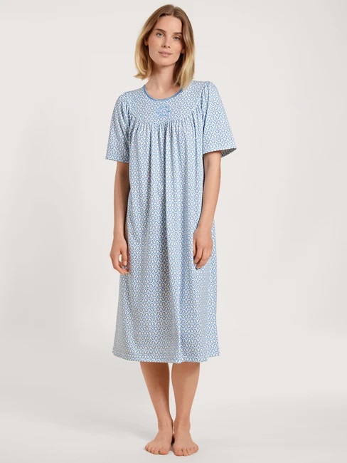 Chemise de nuit dame courte manche 110cm en 100% coton lourd CALIDA "Soft Cotton" 34000 - Azurit Blue 474