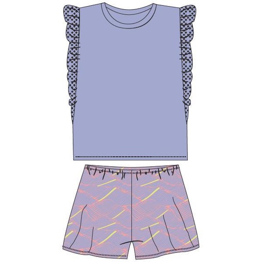 Pyjama short fille en coton WOODY 231-2-YPC-Z - Lavande 306