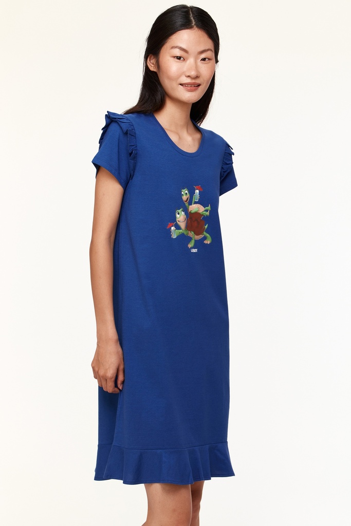 Robe de nuit dame WOODY "Tortues" 231-1-BDR-S - Bleu 856