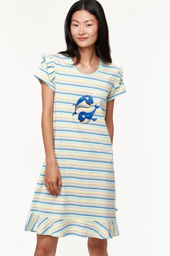 Robe de nuit dame WOODY "Baleines" 231-1-BDR-S - Bleu 904