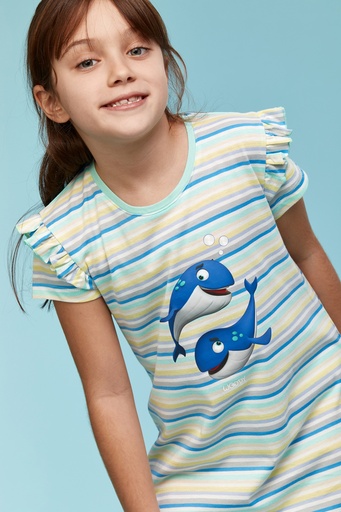 Robe de nuit fille WOODY "Baleines" 231-1-BDR-S - Bleu 904