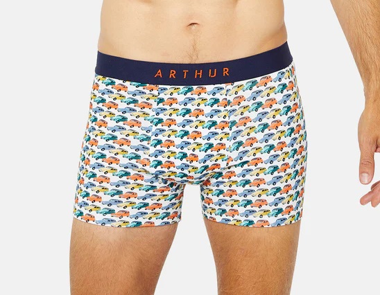 Boxer homme fantaisie 95% coton bio ARTHUR "2 Chevaux" MAC - Blanc Motif 2CVE23