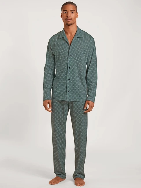 Pyjama homme long boutonné 100% coton CALIDA "Relax Imprint 2" 44784 - Tempest Blue 533