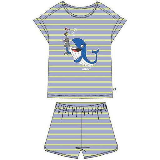 Pyjama Short Fille WOODY "Baleine" 231-1-PZG-Z - Lavande Rayé Jaune 916
