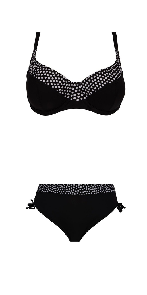 Bikini 2 pièces Corbeille Bonnet Profond et Slip Coulissant ANTIGEL "La Muse Dolce Vita" FBB3586 + FBB0686 - Noir Pois 12041