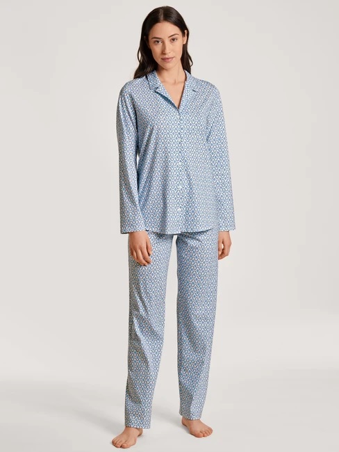 Pyjama dame boutonné 100% coton CALIDA "Spring Nights" 40496 - Azurit Blue 474