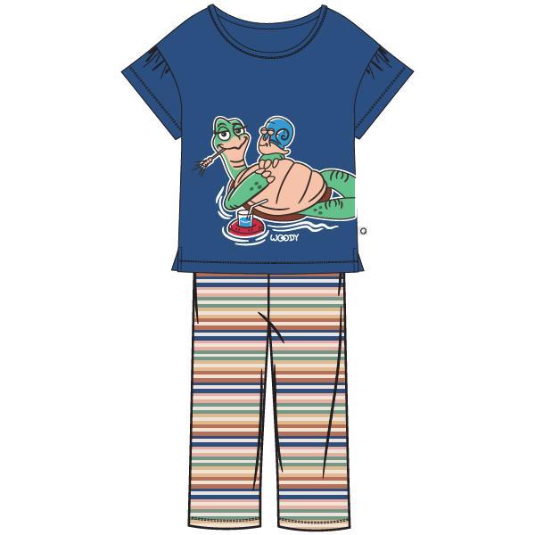 Pyjama Femme WOODY "Tortue" 231-1-BSK-S - Bleu et Rayé 856