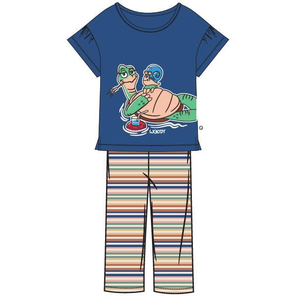Pyjama Fille WOODY "Tortue" 231-1-BSK-S - Bleu et Rayé 856