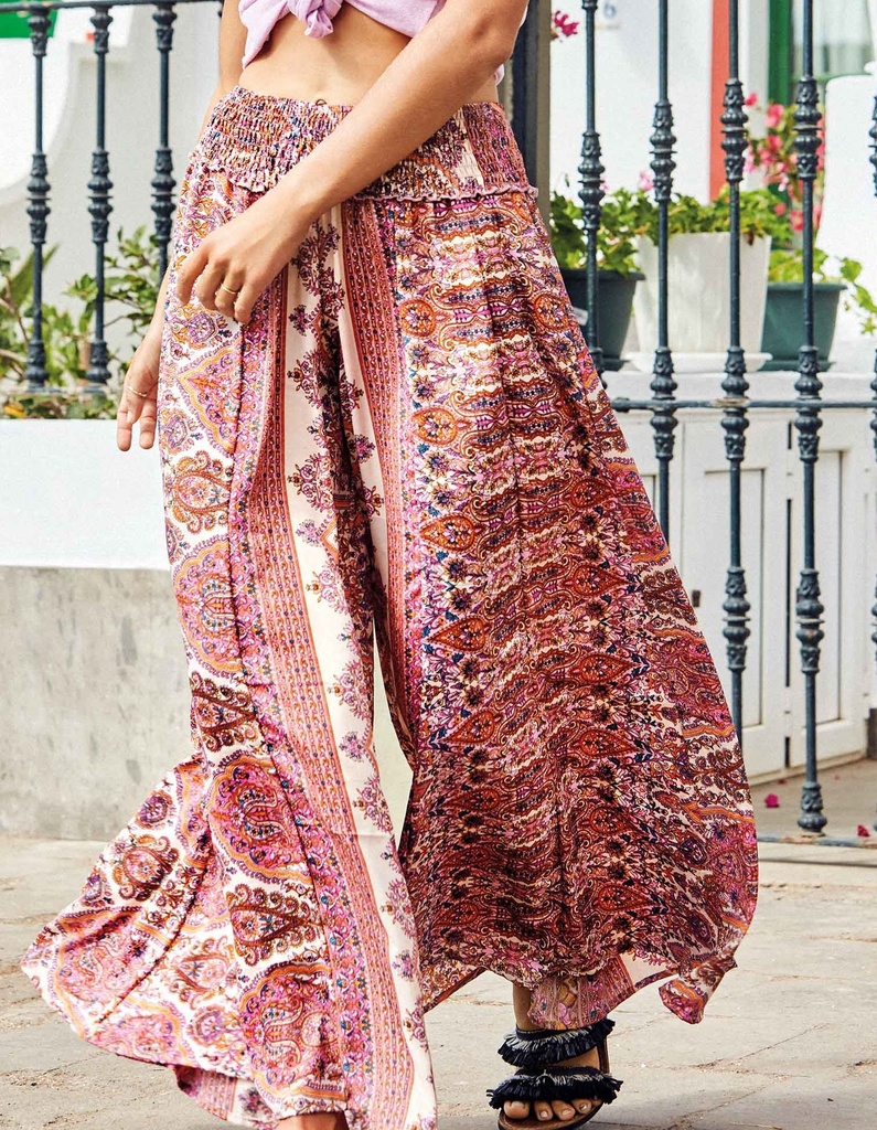 Pantalon Large évasé ICONIQUE "Palazzo" IC23-136 - Rose Motif