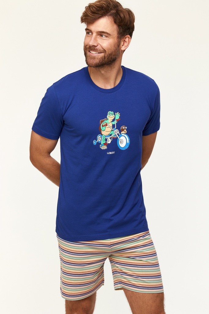 Pyjama short adulte 100% coton WOODY "Tortue" 231-1-PSS-S - Bleu 856