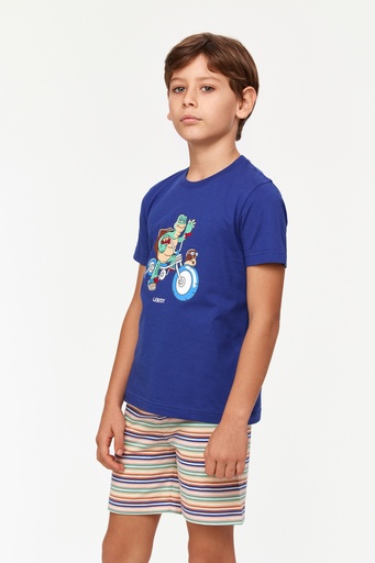 Pyjama short enfant 100% coton WOODY "Tortue" 231-1-PSS-S - Bleu 856