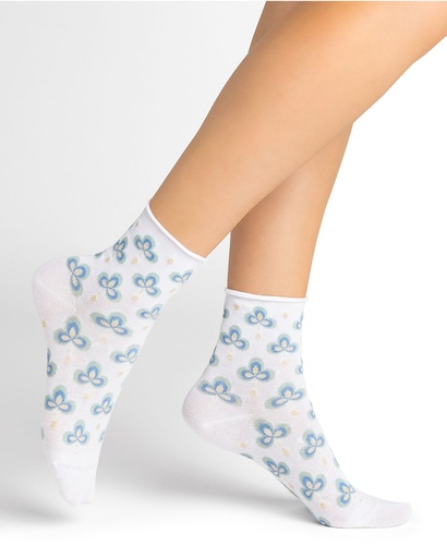 Chaussettes Dame en coton BLEU FORET "Velouté Trèfles" FBU6405 -  Blanc DD7