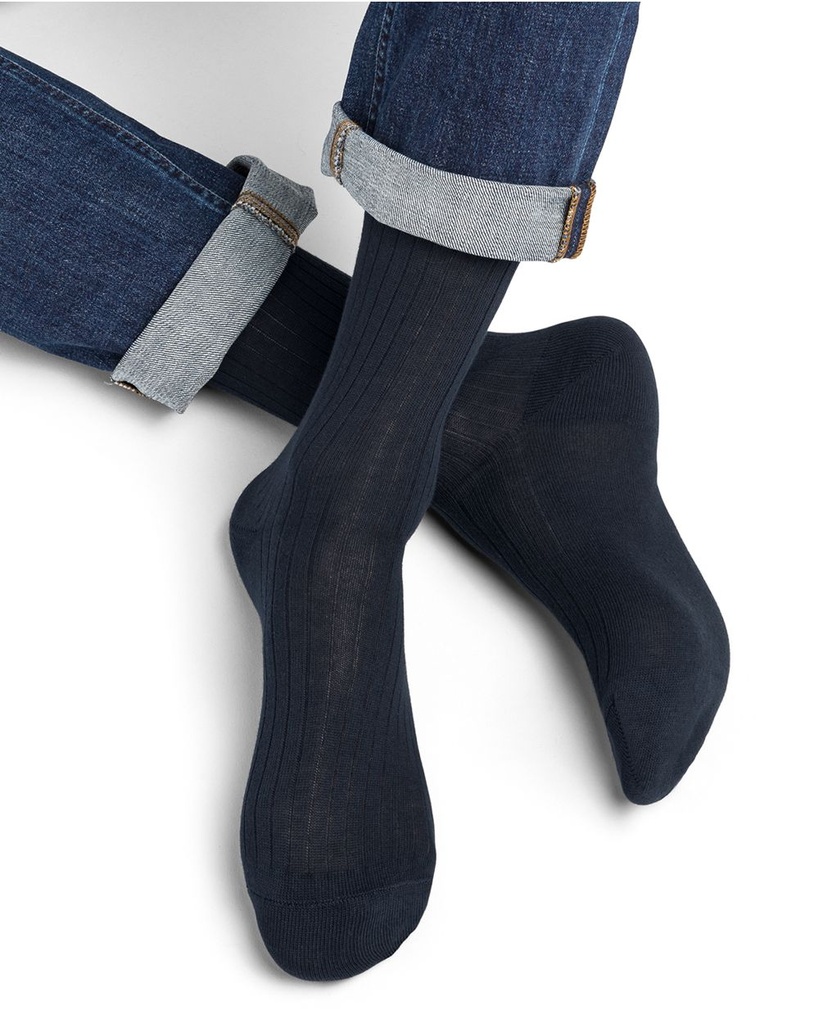 Chaussettes Homme à côtes BLEU FORET "100% Coton" HFM2268 - Marine G9Z