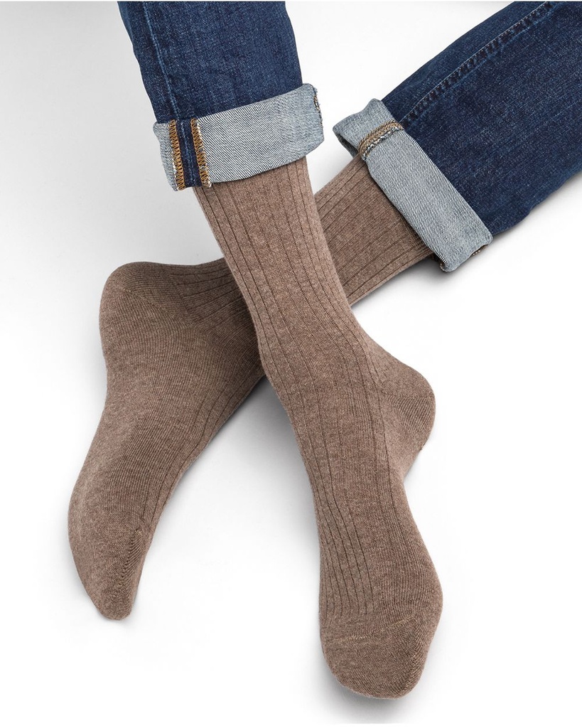 Chaussettes Homme à côtes BLEU FORET "100% Coton" HFM2268 - Marron Chiné