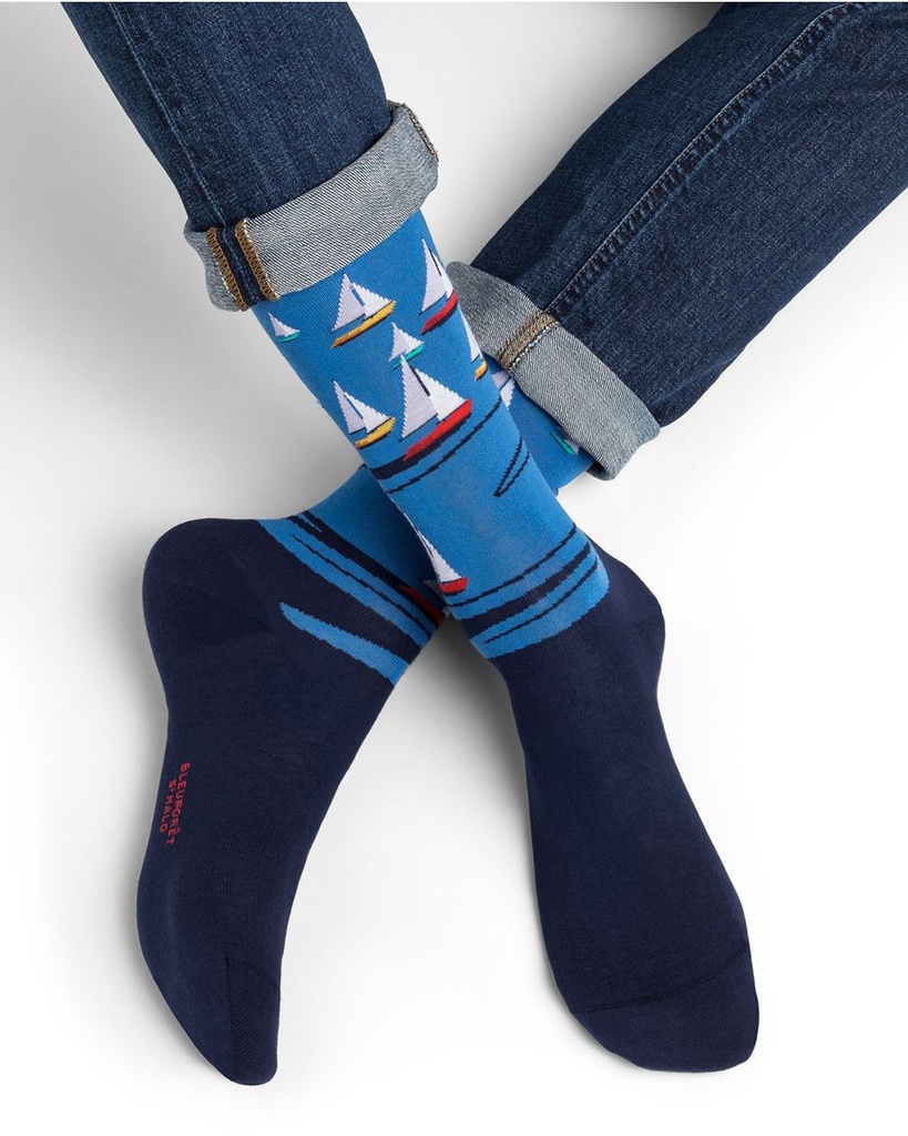 Chaussettes Homme Fantaisie BLEU FORET "Régate" HFM2356 - Encre JI8