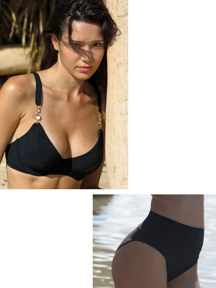 Bikini 2 pièces armaturé & slip taille ajustable PAIN DE SUCRE "Laurie 61 & Tobago 61" - Noir