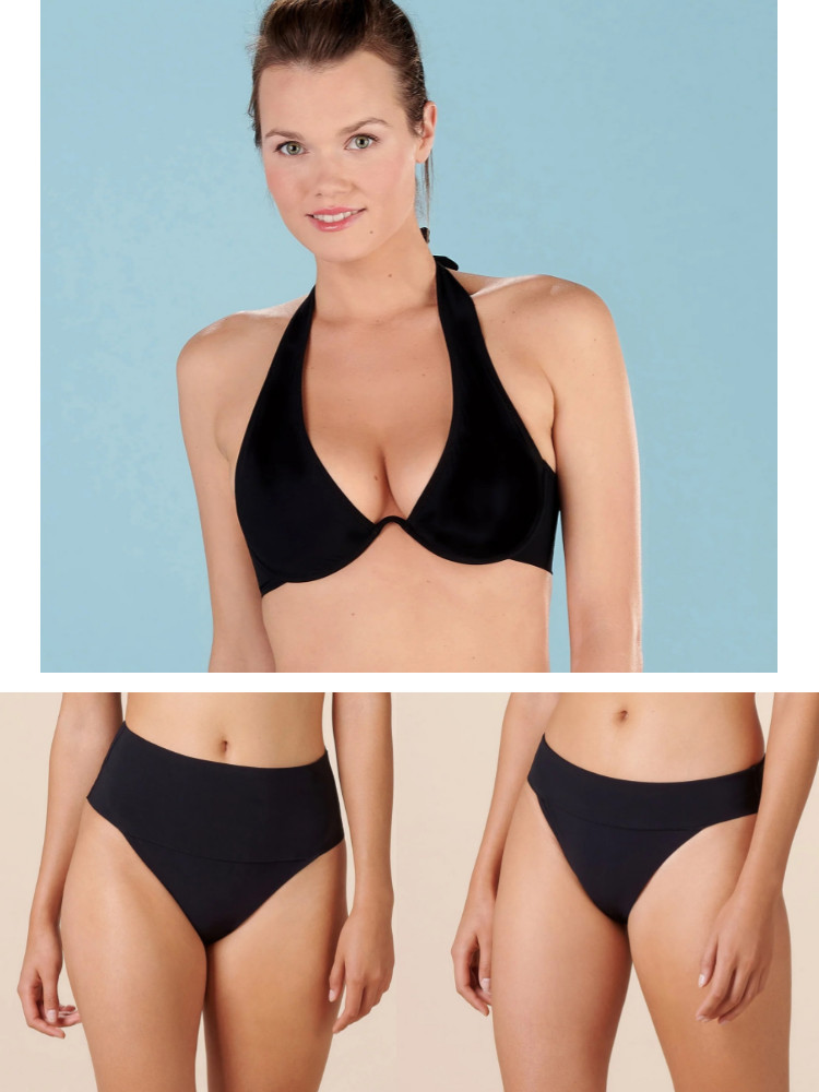 Bikini 2 pièces mono-armature & slip taille ajustable PAIN DE SUCRE "Camelia 61 & Angie 61" - Noir