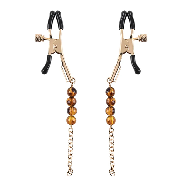 Pinces pour seins avec perles d'ambre SINCERELY SPORTSHEETS "Amber Beaded Nipple Clamps"