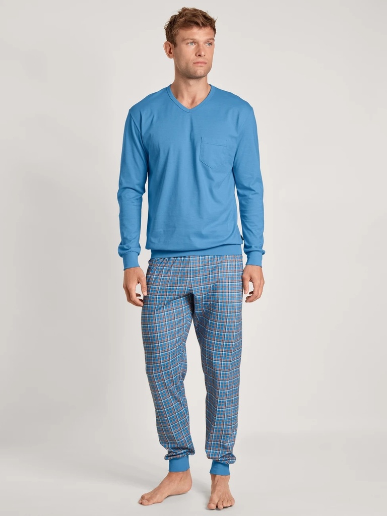 Pyjama homme long à bords côtés 100% coton CALIDA "Relax Imprint" 44684 - Azurit Blue 474