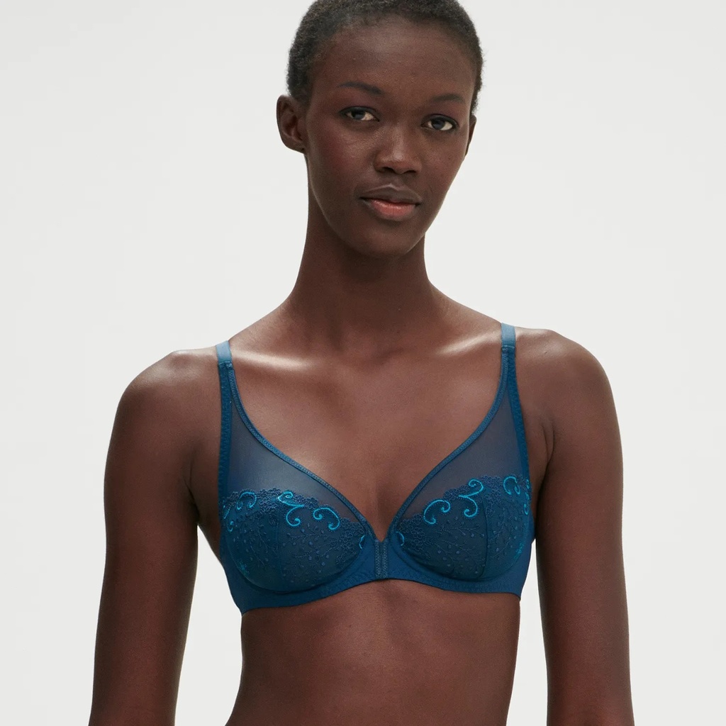 Soutien-gorge armature foulard plongeant SIMONE PERELE "Délice" 12X319 - Bleu Prestige 595
