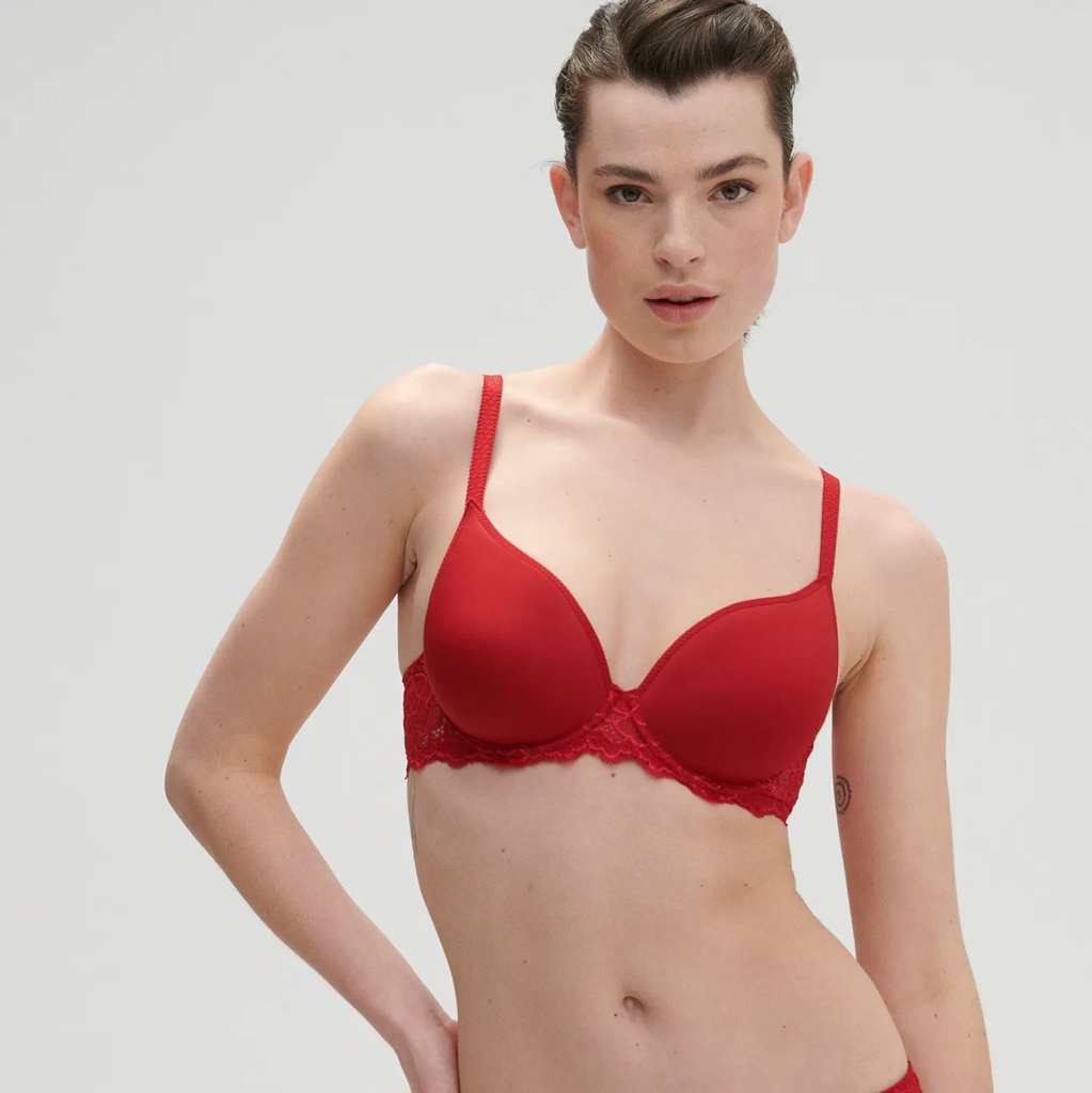 Soutien-gorge plongeant avec armatures SIMONE PERELE "Caresse" 12A316 - Rouge Tango 435