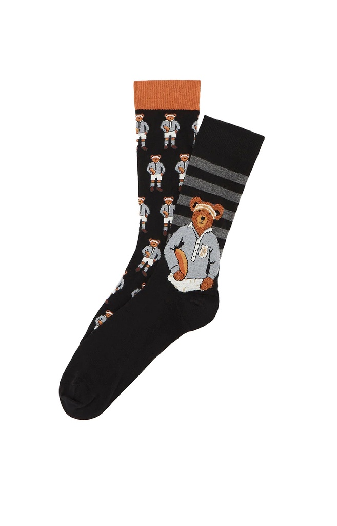 Chaussettes fantaisies homme TU coton bio ARTHUR "Les Associées Teddy Rugby" 1AS - Noir PILIH23