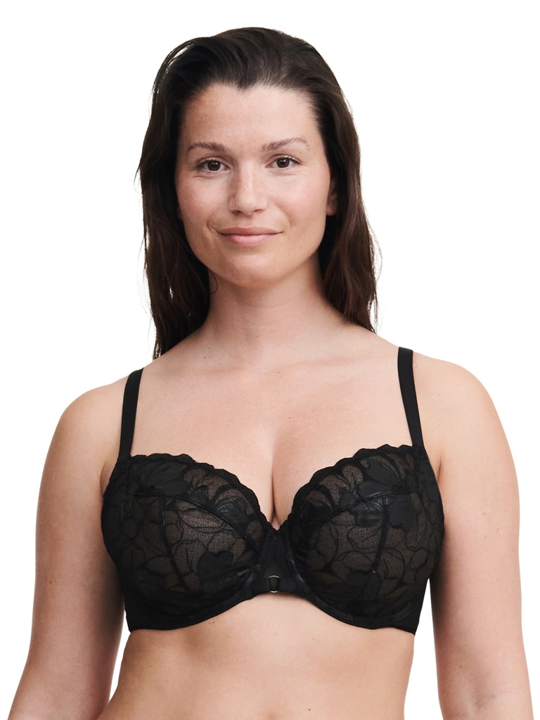 Soutien-gorge armaturé enveloppant CHANTELLE "Fleurs Signature" C12Q10 - Noir Simili 0P8