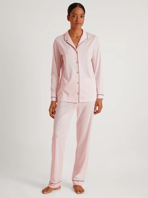 Pyjama dame long boutonné 100% coton CALIDA "Night Lovers" 43629 - Pearl Blush 072
