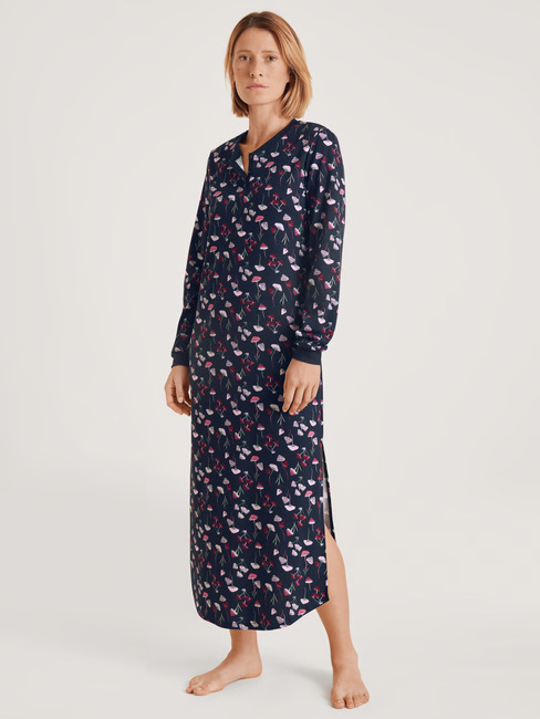 Chemise de nuit dame longues manches 100%coton CALIDA "Midnight Mushrooms" 31254 - Dark Lapis Blue 339