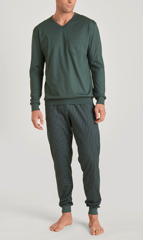 Pyjama long homme avec bord élastique 100% coton CALIDA "Relax Imprint 1" 43688 - Dark Glen 549