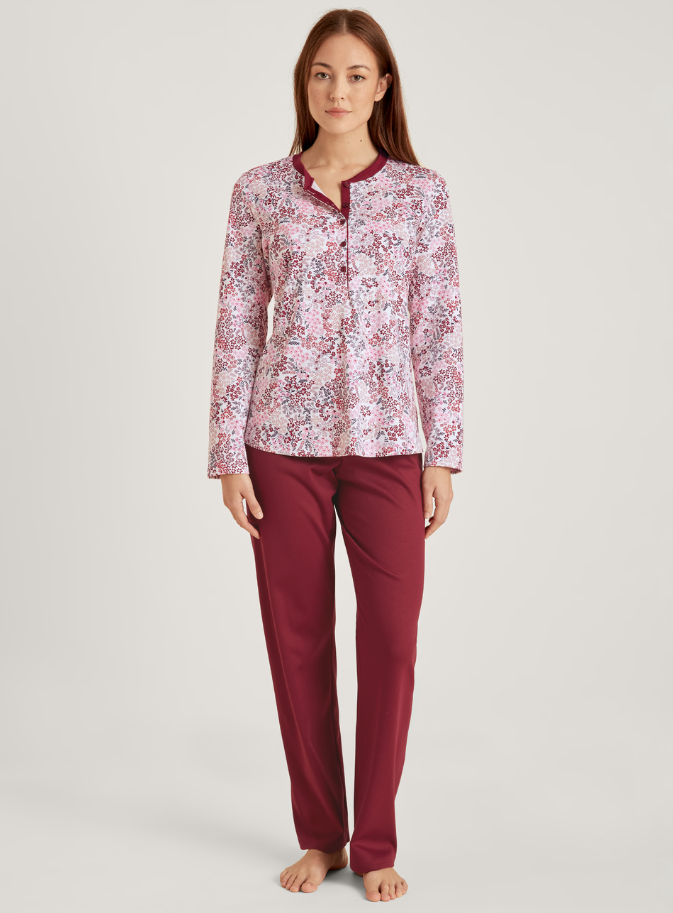 Pyjama dame longues manches CALIDA "Midnight Flowers" 43356 - Mars Red 116