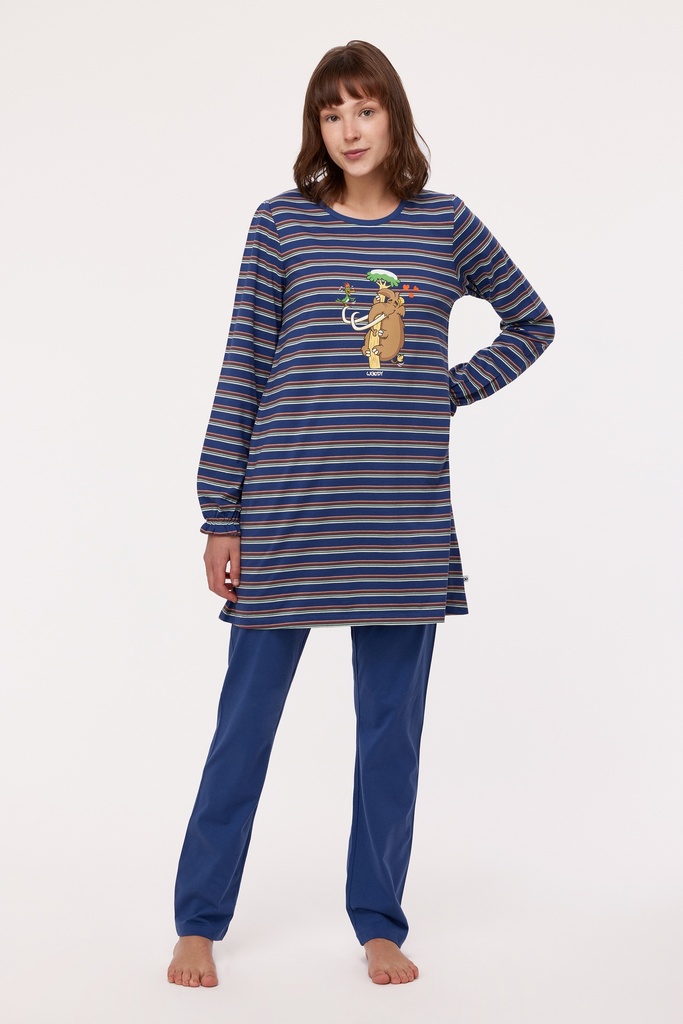 Pyjama long femme WOODY "Mammouth" 232-10-BLB-S - Rayé et Bleu 904