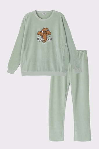 Pyjama long dame WOODY "Mammouth" 232-10-WPA-V - Vert 704